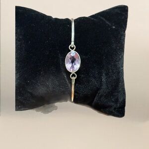 Retro Sterling Silver Hook Bangle with Purple Amethyst Colored Gemstone